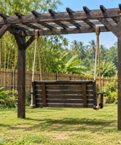 Giàn Hoa Pergola P40 - Xích Đu Treo Dưới Xà Ngang, Gỗ Thông Màu Gỗ Cháy