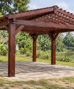 Giàn Hoa Pergola P41 - Che Chỗ Đỗ Ô Tô Khẩu Độ Rộng, Gỗ Thông Màu Nâu Đỏ