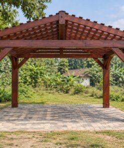 Giàn Hoa Pergola P41 - Che Chỗ Đỗ Ô Tô Khẩu Độ Rộng, Gỗ Thông Màu Nâu Đỏ