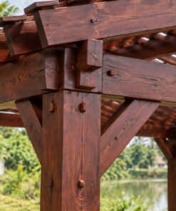 Giàn Hoa Pergola P41 - Che Chỗ Đỗ Ô Tô Khẩu Độ Rộng, Gỗ Thông Màu Nâu Đỏ