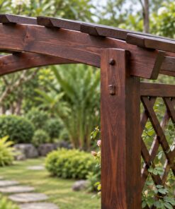 Giàn Hoa Pergola P42 - Ghế Vòm Hoa Hai Cột Ghế Băng Giữa, Gỗ Thông Màu Nâu Cánh Gián