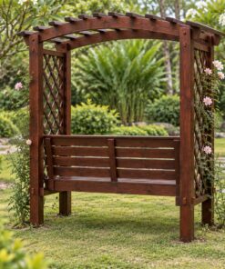 Giàn Hoa Pergola P42 - Ghế Vòm Hoa Hai Cột Ghế Băng Giữa, Gỗ Thông Màu Nâu Cánh Gián