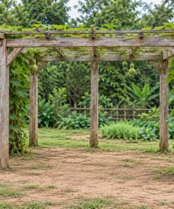 Giàn Hoa Pergola P43 - Giàn Trồng Bầu Bí Mái Phẳng Thấp, Gỗ Thông Màu Vintage