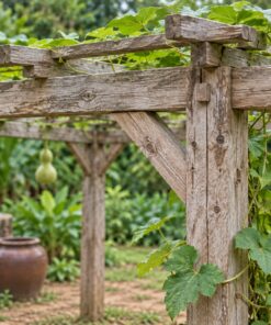 Giàn Hoa Pergola P43 - Giàn Trồng Bầu Bí Mái Phẳng Thấp, Gỗ Thông Màu Vintage