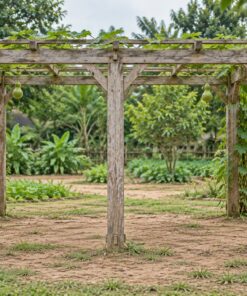 Giàn Hoa Pergola P43 - Giàn Trồng Bầu Bí Mái Phẳng Thấp, Gỗ Thông Màu Vintage