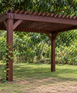 Giàn Hoa Pergola P46 - Mái Lam Nghiêng Cố Định Che Nắng, Gỗ Thông Màu Nâu Cánh Gián