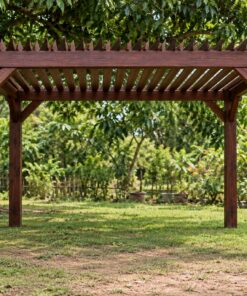 Giàn Hoa Pergola P46 - Mái Lam Nghiêng Cố Định Che Nắng, Gỗ Thông Màu Nâu Cánh Gián