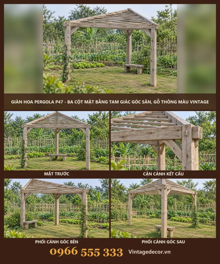Giàn Hoa Pergola P47 Ba Cột Góc Sân
