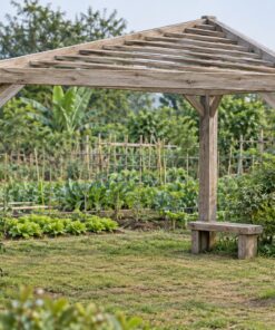 Giàn Hoa Pergola P47 - Ba Cột Mặt Bằng Tam Giác Góc Sân, Gỗ Thông Màu Vintage
