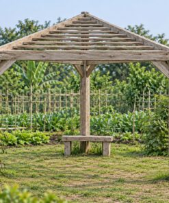 Giàn Hoa Pergola P47 - Ba Cột Mặt Bằng Tam Giác Góc Sân, Gỗ Thông Màu Vintage