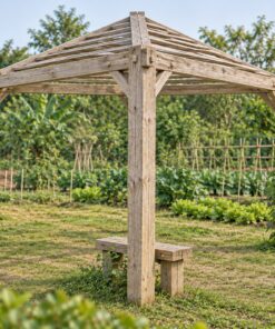 Giàn Hoa Pergola P47 - Ba Cột Mặt Bằng Tam Giác Góc Sân, Gỗ Thông Màu Vintage