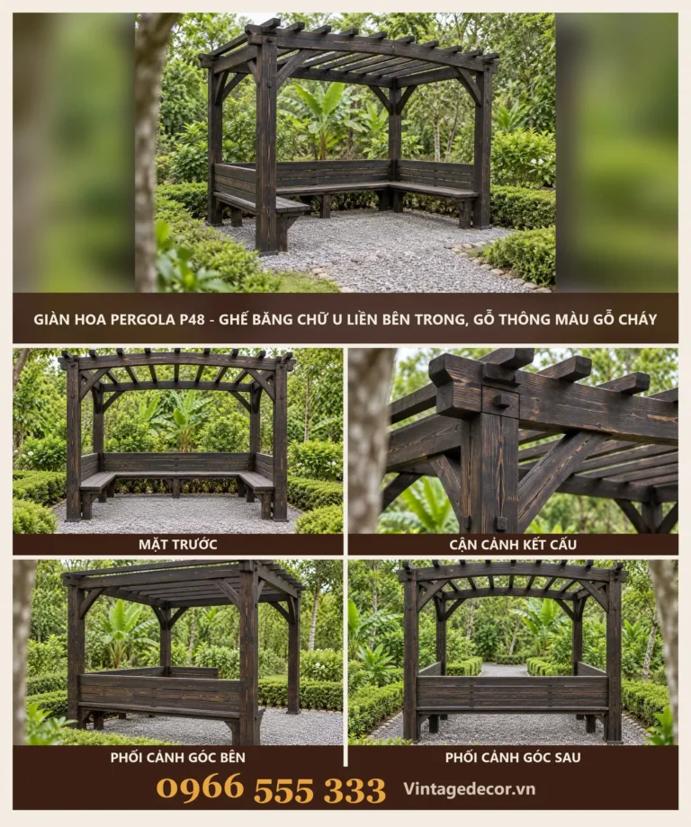 Giàn Hoa Pergola P48 Ghế Băng Chữ U