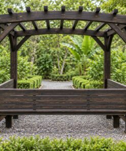 Giàn Hoa Pergola P48 - Ghế Băng Chữ U Liền Bên Trong, Gỗ Thông Màu Gỗ Cháy
