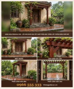 Giàn hoa pergola P49 hai cột nhỏ lối vào – ảnh ghép mặt trước, kết cấu, góc bên, góc sau
