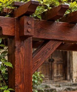 Giàn Hoa Pergola P49 - Lối Vào Nhà Hai Cột Nhỏ Trên Bậc Thềm, Gỗ Thông Màu Nâu Đỏ