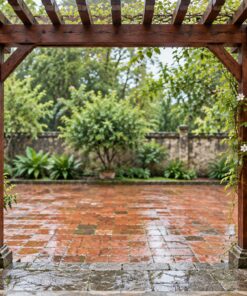 Giàn Hoa Pergola P49 - Lối Vào Nhà Hai Cột Nhỏ Trên Bậc Thềm, Gỗ Thông Màu Nâu Đỏ