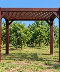Giàn Hoa Pergola P50 - Mái Nan Đặt Chéo Góc, Gỗ Thông Màu Nâu Cánh Gián