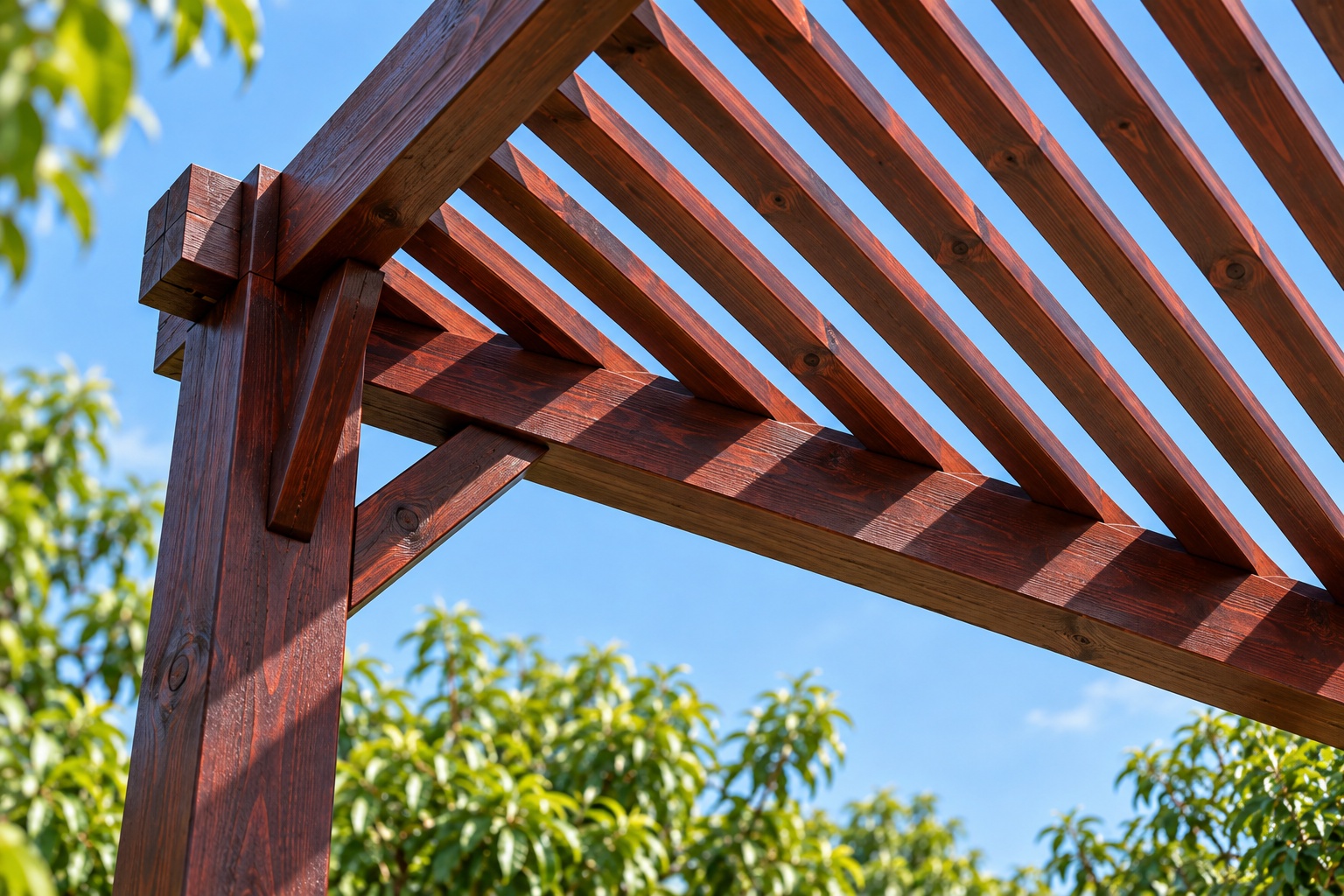 Giàn Hoa Pergola P50 - Mái Nan Đặt Chéo Góc, Gỗ Thông Màu Nâu Cánh Gián Giàn Hoa Pergola P50 - Mái Nan Đặt Chéo Góc, Gỗ Thông Màu Nâu Cánh Gián