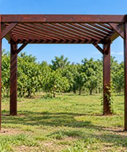 Giàn Hoa Pergola P50 - Mái Nan Đặt Chéo Góc, Gỗ Thông Màu Nâu Cánh Gián