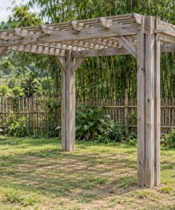 Giàn Hoa Pergola P51 - Cột Đôi Bốn Góc Dầm Kẹp Giữa, Gỗ Thông Màu Vintage