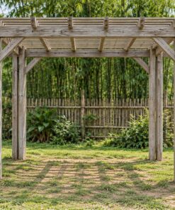 Giàn Hoa Pergola P51 - Cột Đôi Bốn Góc Dầm Kẹp Giữa, Gỗ Thông Màu Vintage