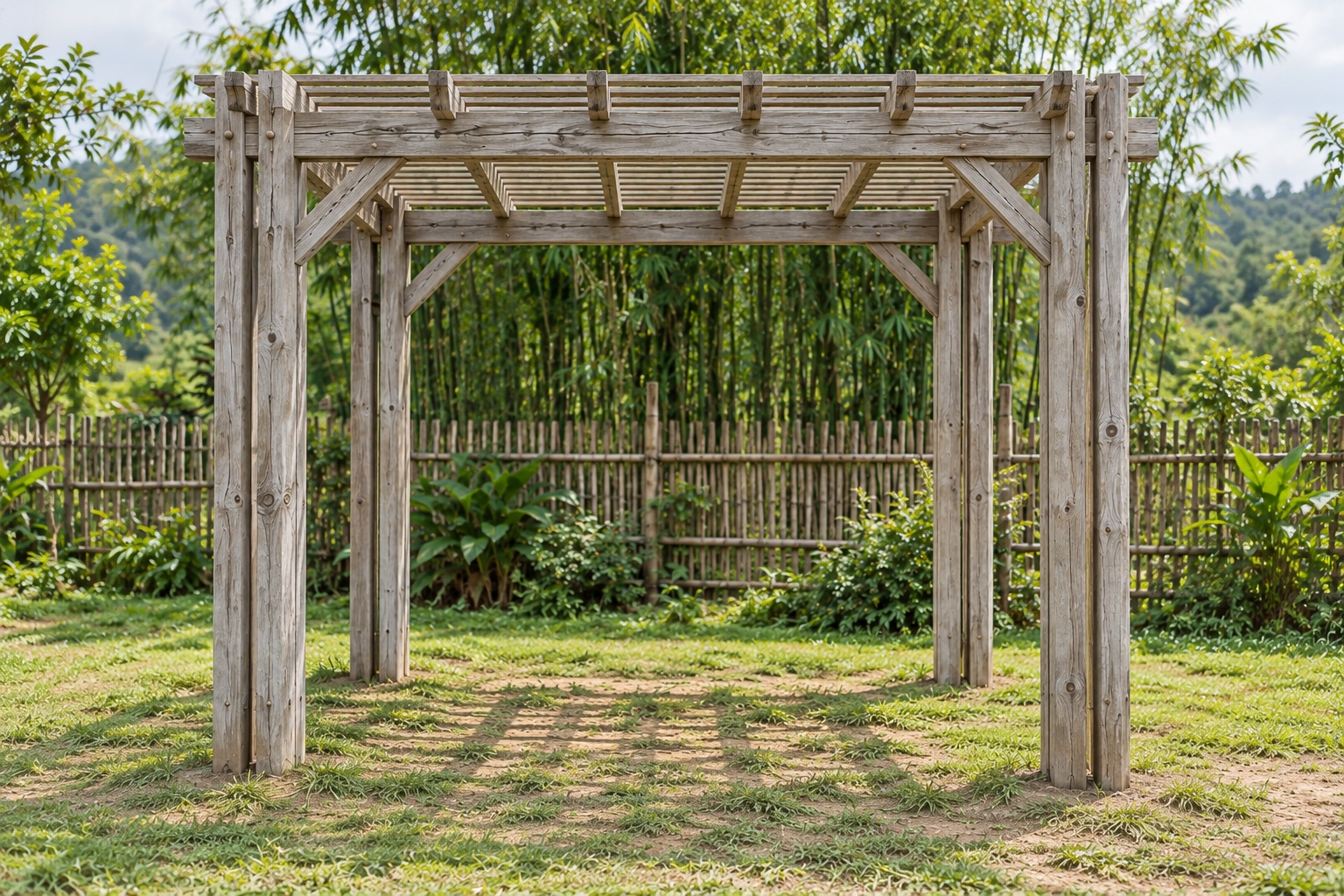 Giàn Hoa Pergola P51 - Cột Đôi Bốn Góc Dầm Kẹp Giữa, Gỗ Thông Màu Vintage Giàn Hoa Pergola P51 - Cột Đôi Bốn Góc Dầm Kẹp Giữa, Gỗ Thông Màu Vintage