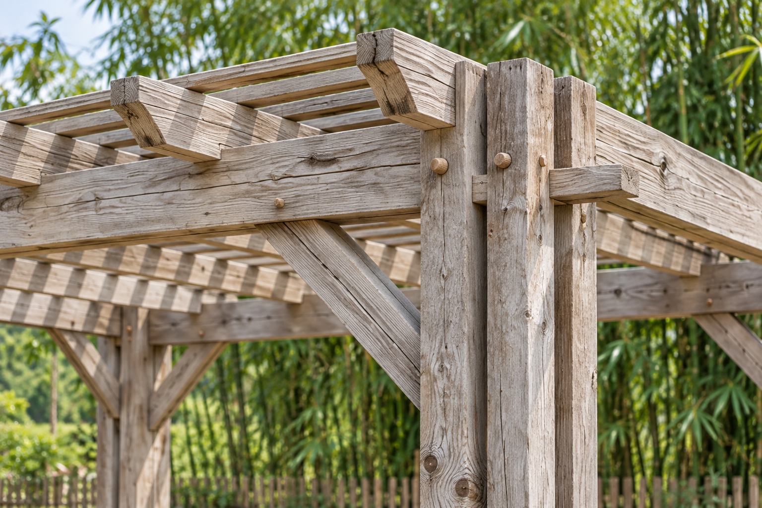 Giàn Hoa Pergola P51 - Cột Đôi Bốn Góc Dầm Kẹp Giữa, Gỗ Thông Màu Vintage Giàn Hoa Pergola P51 - Cột Đôi Bốn Góc Dầm Kẹp Giữa, Gỗ Thông Màu Vintage