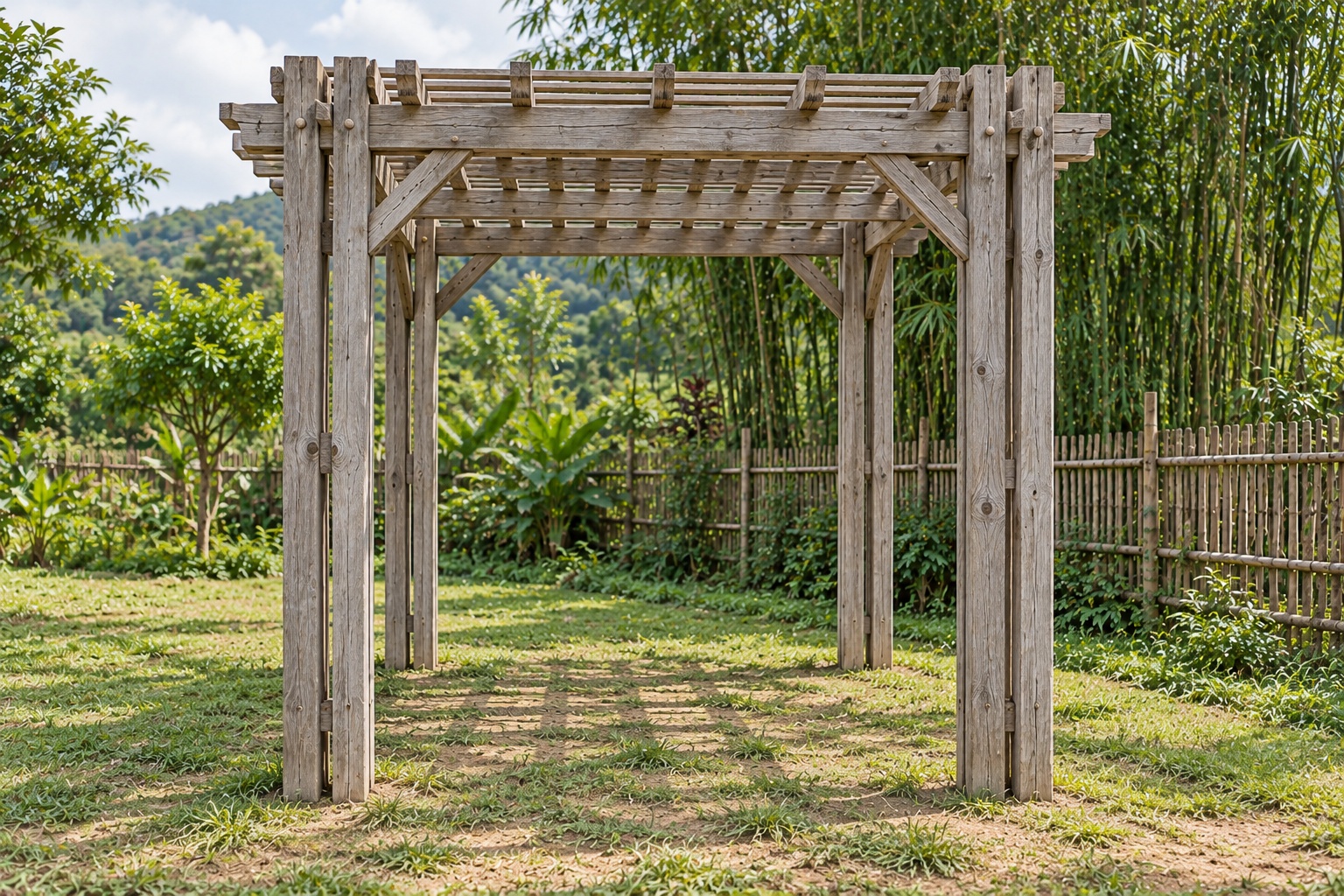 Giàn Hoa Pergola P51 - Cột Đôi Bốn Góc Dầm Kẹp Giữa, Gỗ Thông Màu Vintage Giàn Hoa Pergola P51 - Cột Đôi Bốn Góc Dầm Kẹp Giữa, Gỗ Thông Màu Vintage