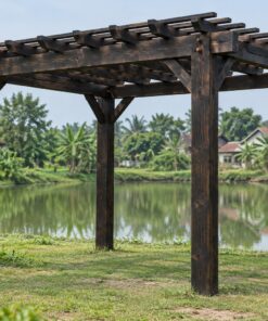 Giàn Hoa Pergola P52 - Ba Lớp Dầm Xếp Chồng Vuông Góc, Gỗ Thông Màu Gỗ Cháy