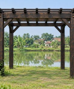 Giàn Hoa Pergola P52 - Ba Lớp Dầm Xếp Chồng Vuông Góc, Gỗ Thông Màu Gỗ Cháy