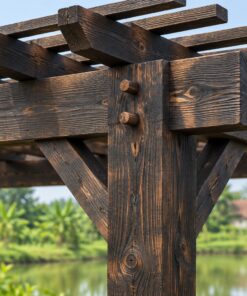 Giàn Hoa Pergola P52 - Ba Lớp Dầm Xếp Chồng Vuông Góc, Gỗ Thông Màu Gỗ Cháy