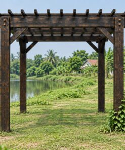 Giàn Hoa Pergola P52 - Ba Lớp Dầm Xếp Chồng Vuông Góc, Gỗ Thông Màu Gỗ Cháy