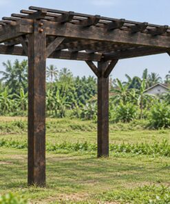 Giàn Hoa Pergola P52 - Ba Lớp Dầm Xếp Chồng Vuông Góc, Gỗ Thông Màu Gỗ Cháy