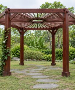 Giàn Hoa Pergola P53 - Mặt Bằng Lục Giác Sáu Cột, Gỗ Thông Màu Nâu Đỏ
