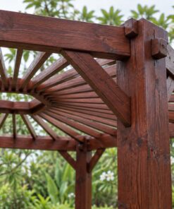 Giàn Hoa Pergola P53 - Mặt Bằng Lục Giác Sáu Cột, Gỗ Thông Màu Nâu Đỏ