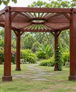 Giàn Hoa Pergola P53 - Mặt Bằng Lục Giác Sáu Cột, Gỗ Thông Màu Nâu Đỏ