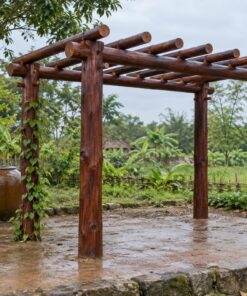 Giàn Hoa Pergola P54 - Cột Tròn Nguyên Cây Dầm Tròn, Gỗ Thông Màu Nâu Cánh Gián