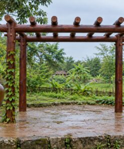 Giàn Hoa Pergola P54 - Cột Tròn Nguyên Cây Dầm Tròn, Gỗ Thông Màu Nâu Cánh Gián