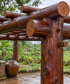 Giàn Hoa Pergola P54 - Cột Tròn Nguyên Cây Dầm Tròn, Gỗ Thông Màu Nâu Cánh Gián