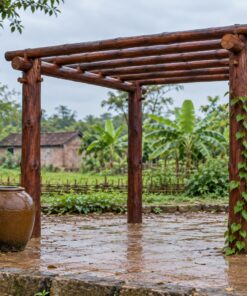 Giàn Hoa Pergola P54 - Cột Tròn Nguyên Cây Dầm Tròn, Gỗ Thông Màu Nâu Cánh Gián