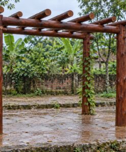 Giàn Hoa Pergola P54 - Cột Tròn Nguyên Cây Dầm Tròn, Gỗ Thông Màu Nâu Cánh Gián