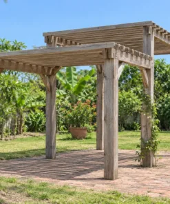 Giàn Hoa Pergola P55 - Mái Nan Hai Mức Cao Thấp Nối Nhau, Gỗ Thông Màu Vintage
