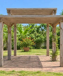 Giàn Hoa Pergola P55 - Mái Nan Hai Mức Cao Thấp Nối Nhau, Gỗ Thông Màu Vintage