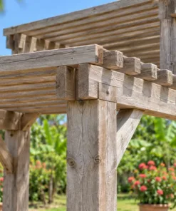 Giàn Hoa Pergola P55 - Mái Nan Hai Mức Cao Thấp Nối Nhau, Gỗ Thông Màu Vintage