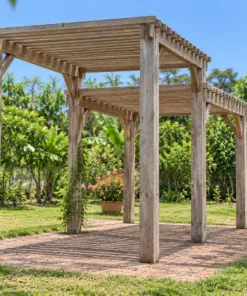 Giàn Hoa Pergola P55 - Mái Nan Hai Mức Cao Thấp Nối Nhau, Gỗ Thông Màu Vintage