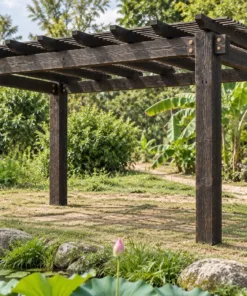 Giàn hoa P56 – góc sau, hoa sen và đá cảnh phía trước