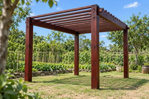 Giàn Hoa Pergola P58 - Nan Mái Dày Dần Từ Trước Ra Sau, Gỗ Thông Màu Nâu Đỏ Giàn Hoa Pergola P58 - Nan Mái Dày Dần Từ Trước Ra Sau, Gỗ Thông Màu Nâu Đỏ