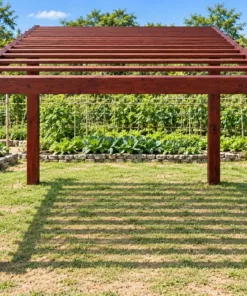 Giàn Hoa Pergola P58 - Nan Mái Dày Dần Từ Trước Ra Sau, Gỗ Thông Màu Nâu Đỏ