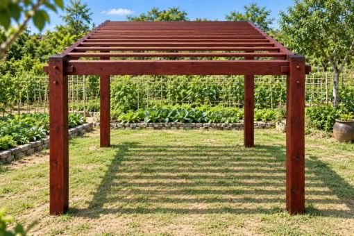 Giàn Hoa Pergola P58 - Nan Mái Dày Dần Từ Trước Ra Sau, Gỗ Thông Màu Nâu Đỏ Giàn Hoa Pergola P58 - Nan Mái Dày Dần Từ Trước Ra Sau, Gỗ Thông Màu Nâu Đỏ
