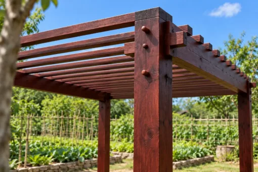 Giàn Hoa Pergola P58 - Nan Mái Dày Dần Từ Trước Ra Sau, Gỗ Thông Màu Nâu Đỏ Giàn Hoa Pergola P58 - Nan Mái Dày Dần Từ Trước Ra Sau, Gỗ Thông Màu Nâu Đỏ